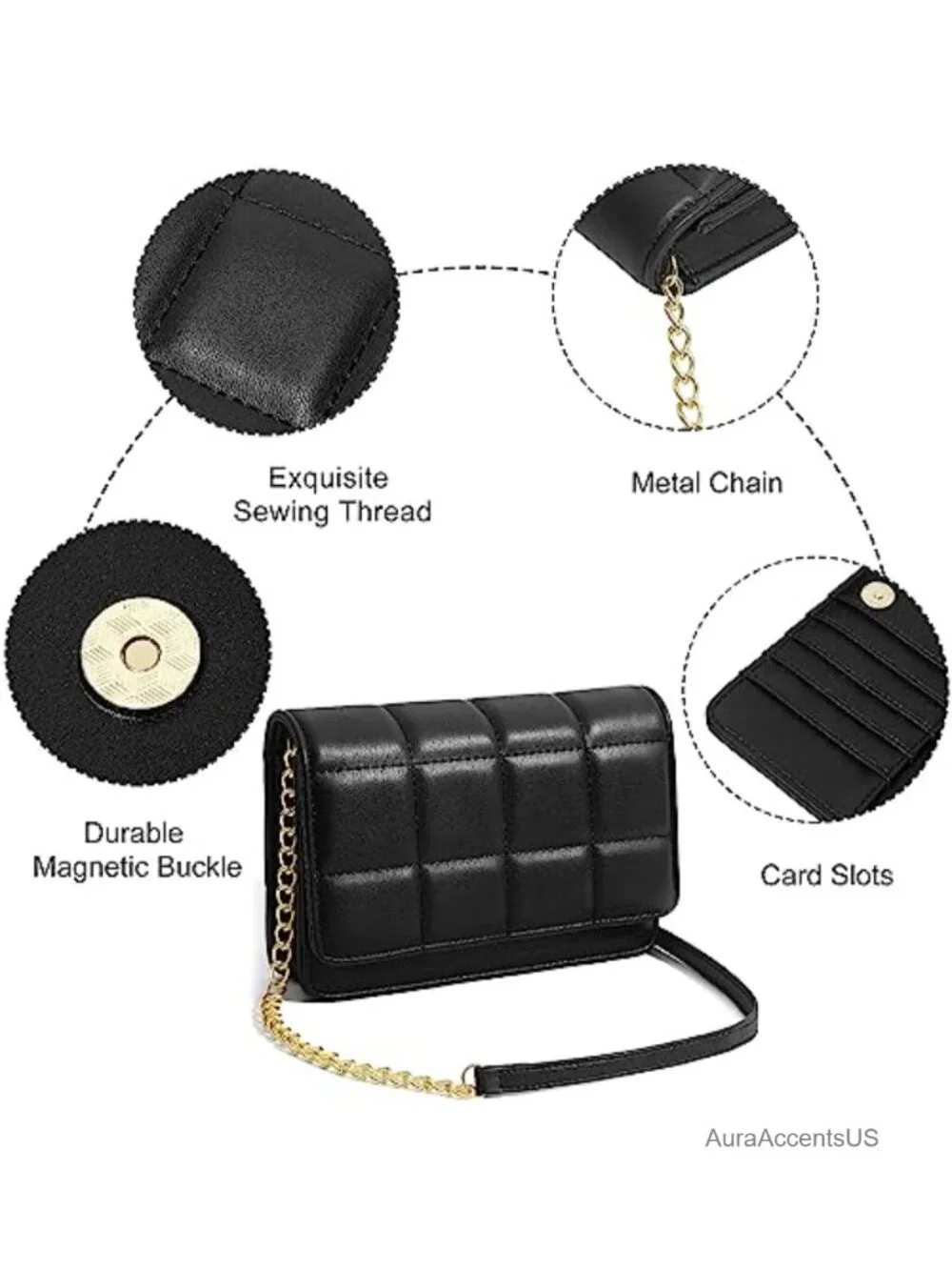 Quilted PU Leather Mini Crossbody Wallet Chain Shoulder Phone Purse